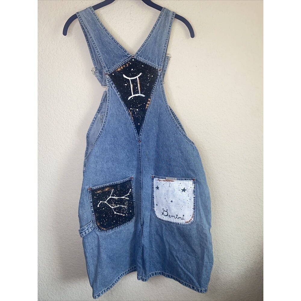 Union Bay Vintage Overalls dress Paint DIY Denim 90s Astrology Art Boho y2k M - Picture 10 of 11